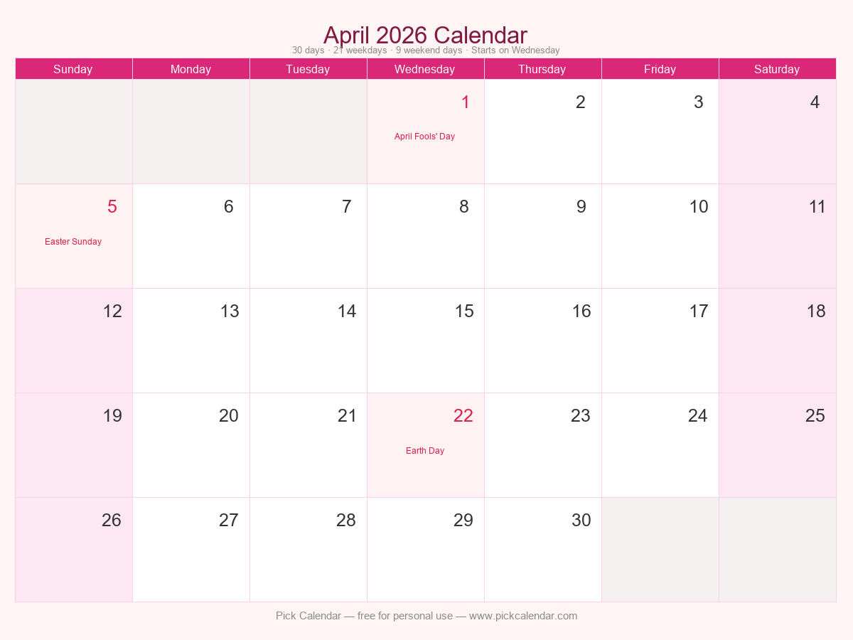 Stylish Themed Calendar — April 2026