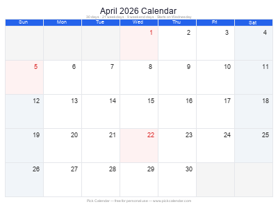 April 2026 Calendar