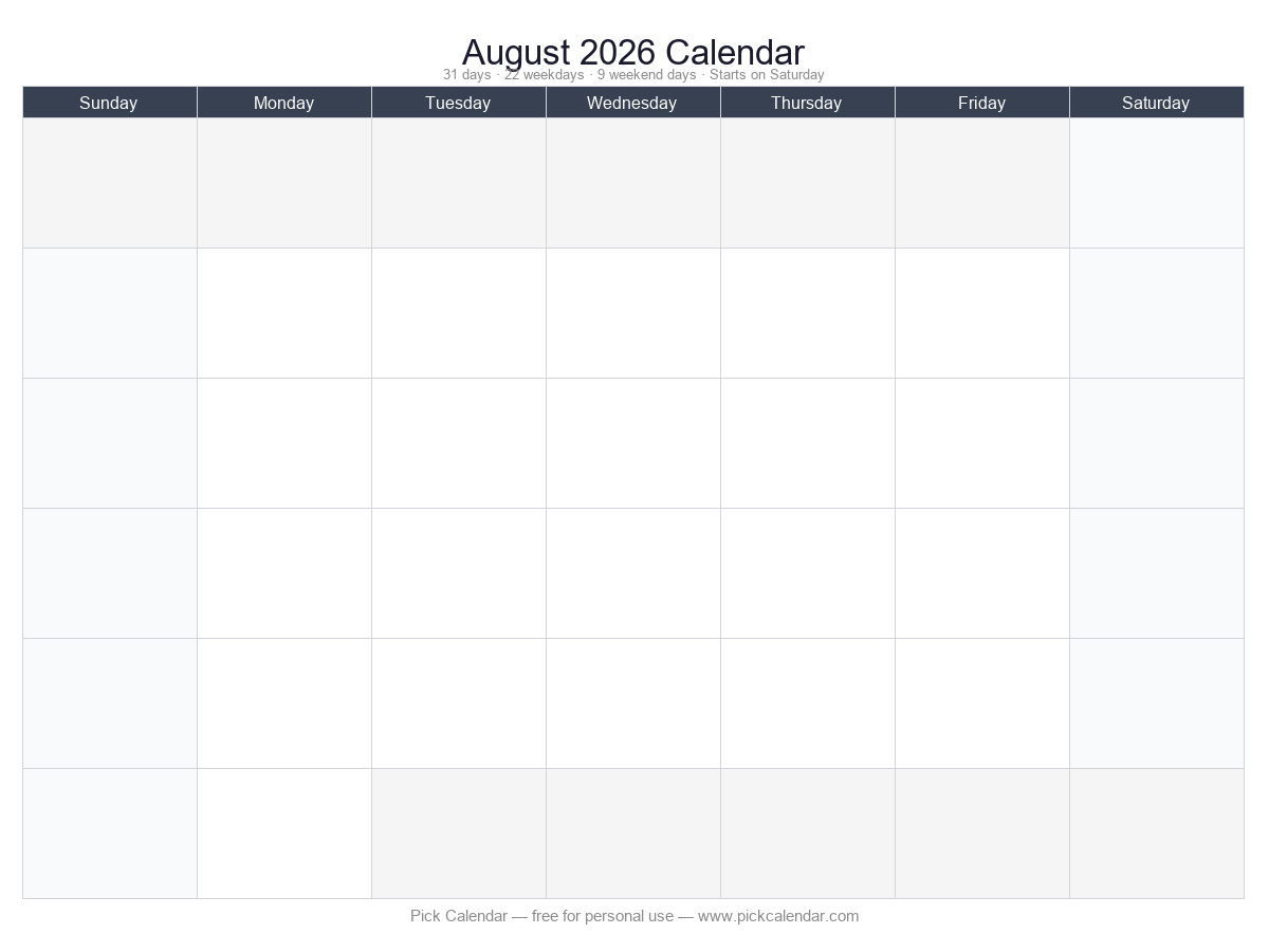 Completely Blank Template — August 2026