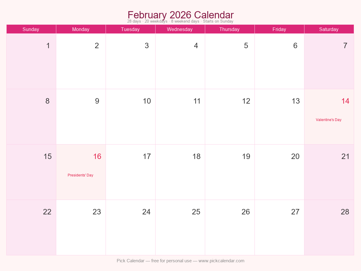 Stylish Themed Calendar — February 2026