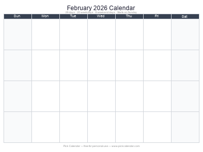 February 2026 Empty Calendar
