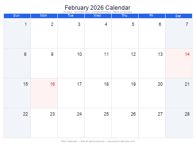 February 2026 Calendar