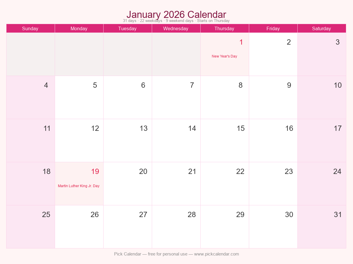 Stylish Themed Calendar — January 2026