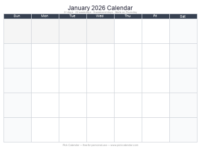 January 2026 Empty Calendar