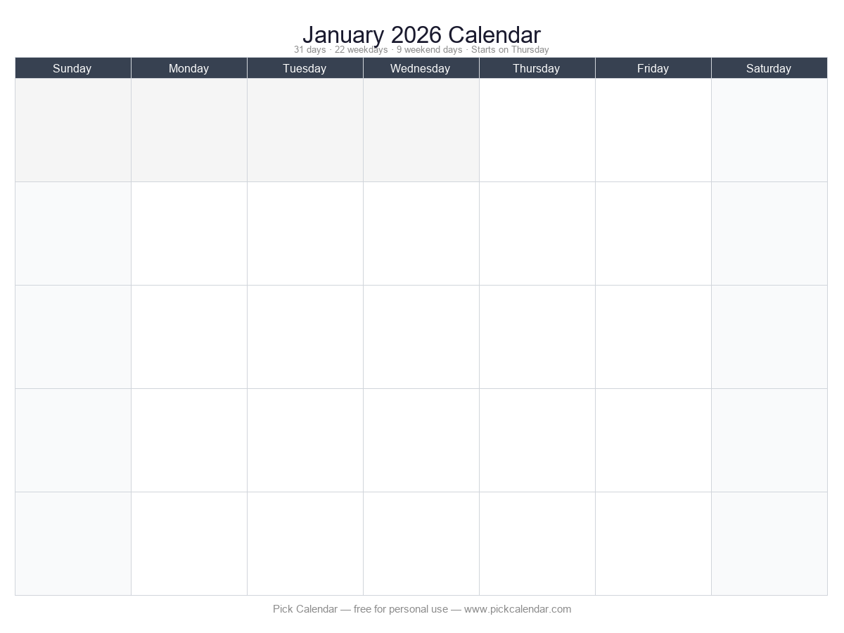 Completely Blank Template — January 2026