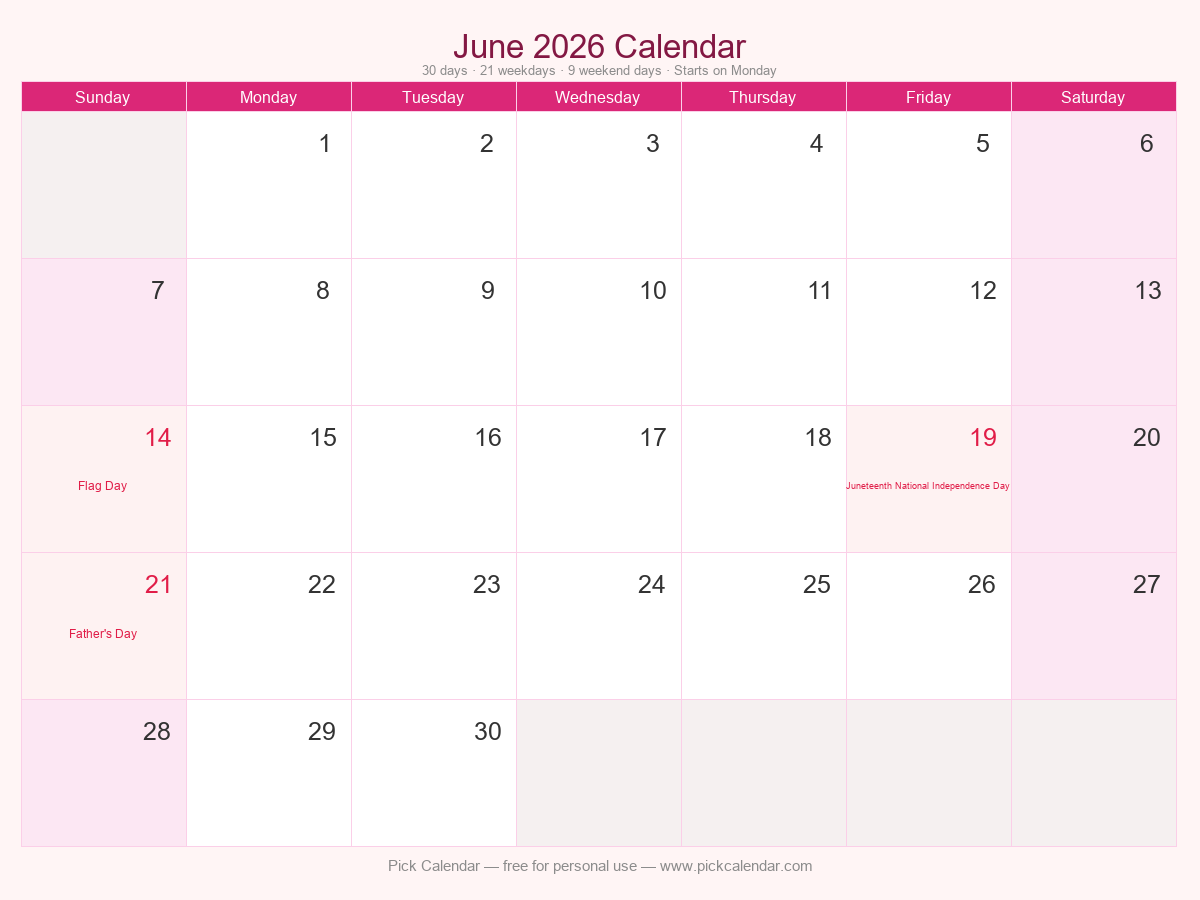 Stylish Themed Calendar — June 2026