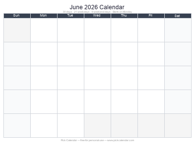 June 2026 Empty Calendar