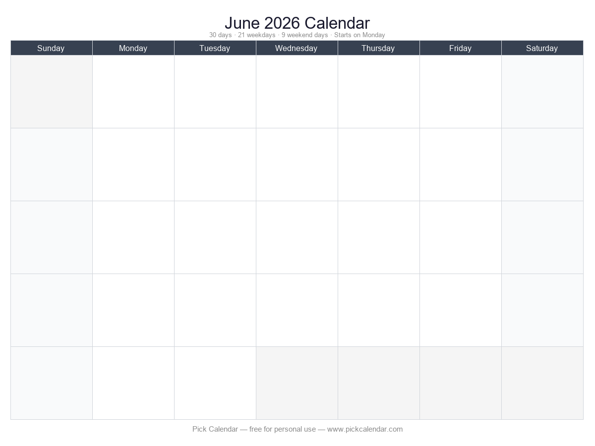 Completely Blank Template — June 2026