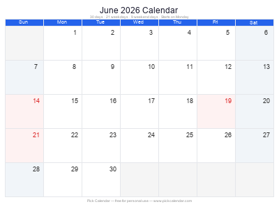 June 2026 Calendar