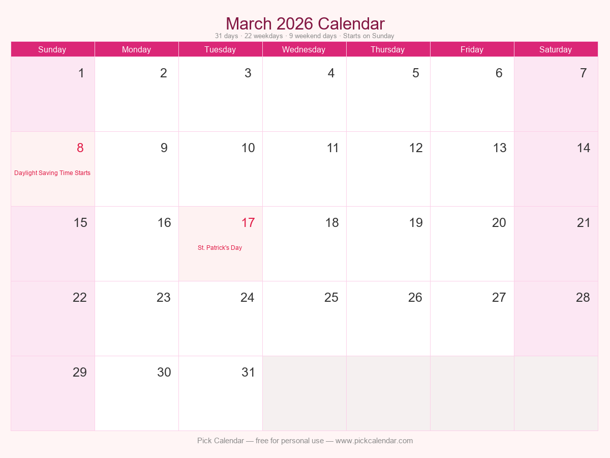 Stylish Themed Calendar — March 2026