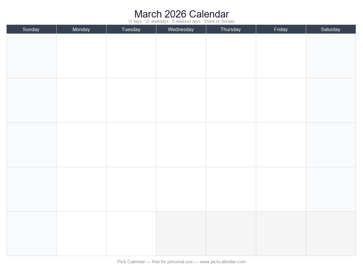 Completely Blank Template — March 2026