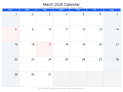 March 2026 Calendar