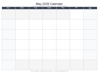 May 2026 Empty Calendar