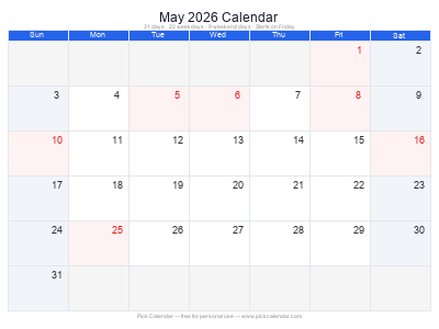 May 2026 Calendar