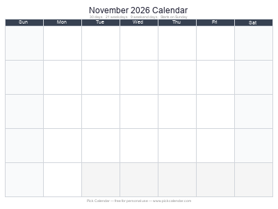 November 2026 Empty Calendar