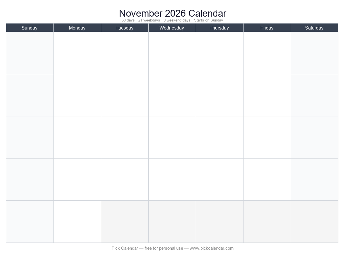 Completely Blank Template — November 2026
