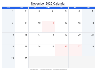 November 2026 Calendar