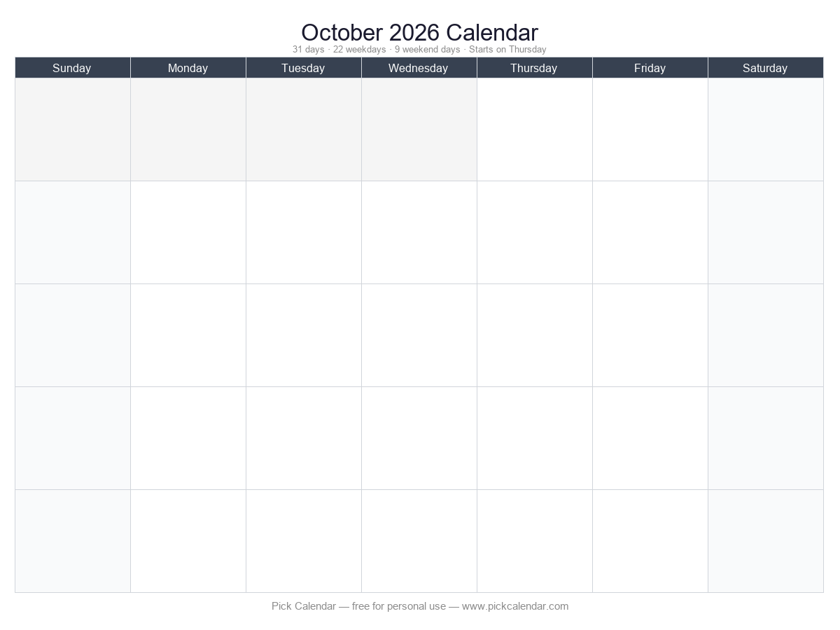 Completely Blank Template — October 2026