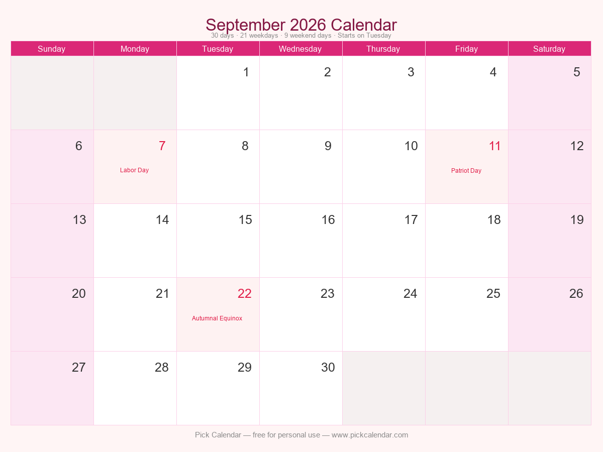 Stylish Themed Calendar — September 2026