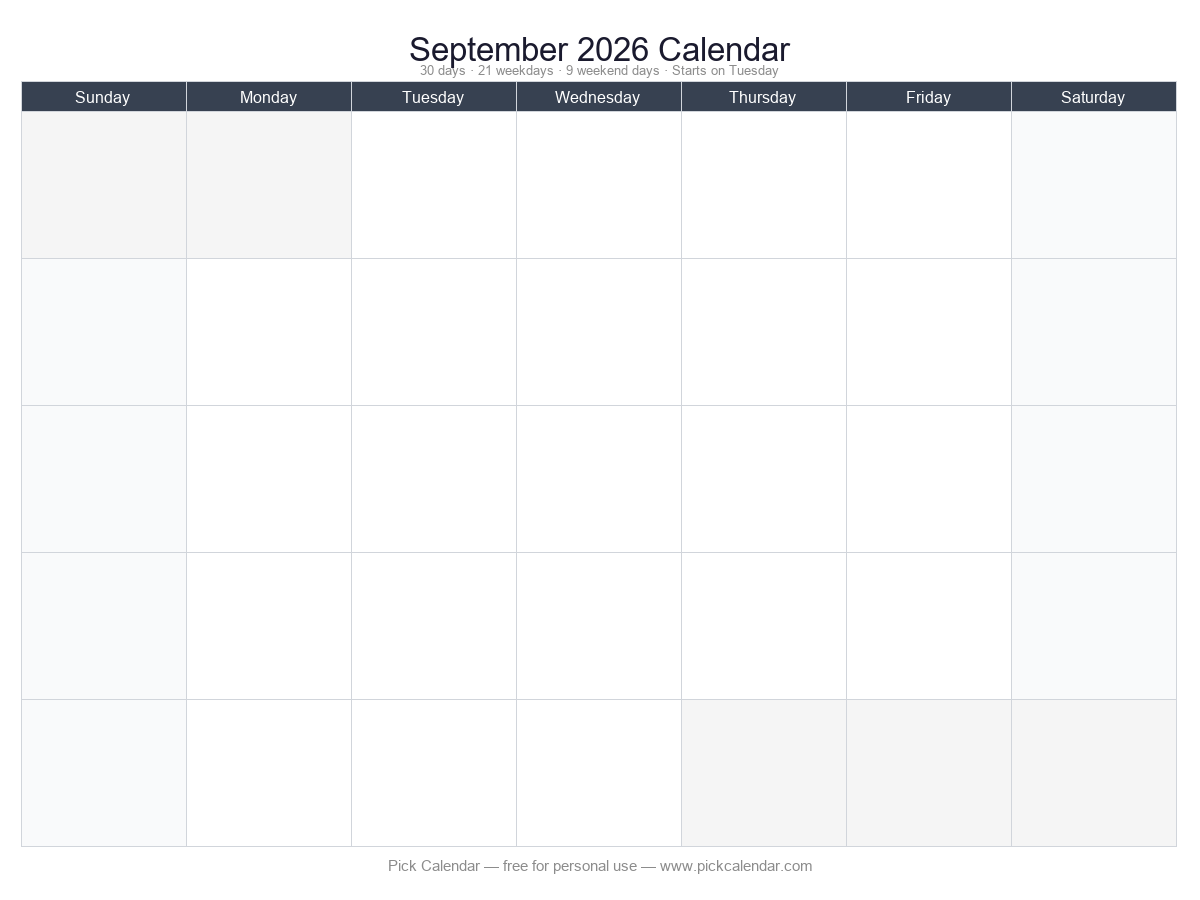 Completely Blank Template — September 2026